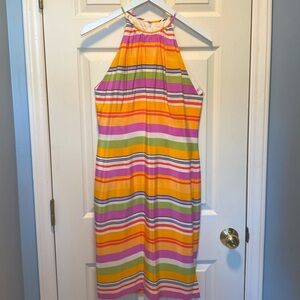 Elizabeth Scott Tropical Striped Silk Dress EUC
